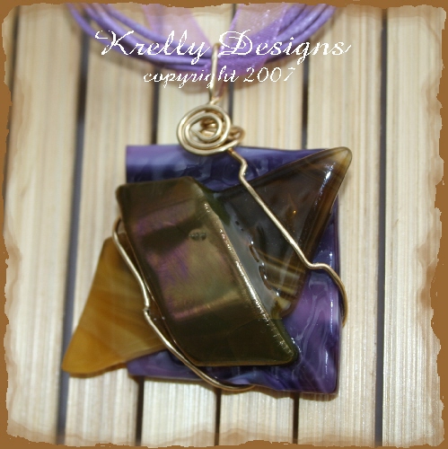 Artistically Wire Wrapped Fused Glass Pendant